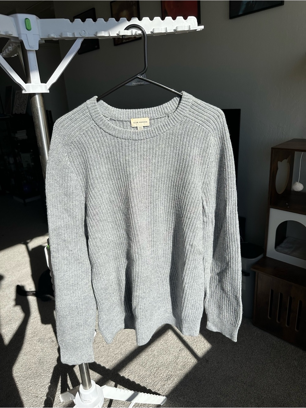 Club Monaco Men's Heather Gray Ribbed Knit Sweater